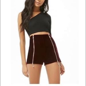 Zip up velvet shorts